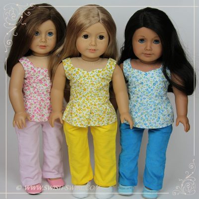 Colourful tops and trousers for American Girl dolls