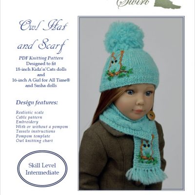 Owl Hat and Scarf knitting pattern for AGAT, Sasha, Kidz’n’Cats dolls