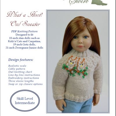 What a Hoot! Owl sweater knitting pattern for 18-21-inch slim dolls